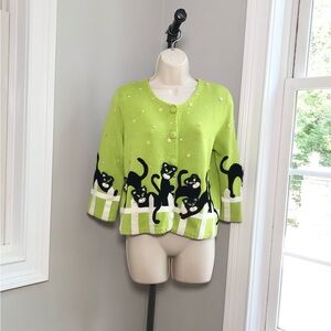 Vintage Michael Simon Black Cats Halloween Cardigan Sweater ~ Women’s Small